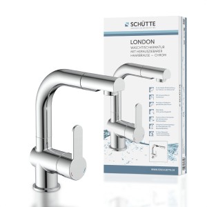 Schütte Waschtischarmatur London mit herausziehbarer Brause, Chrom.