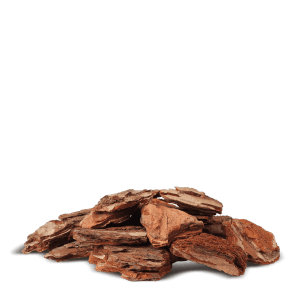 Pinienrinde Deko Plus, 780l (13 Sack). Dekorative, grobe Rindenstücke in Rostrot.