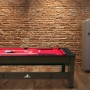 Spieltisch Reverso: Pooltisch und Airhockeytisch in einem, mit rotem Tuch und Zubehör.