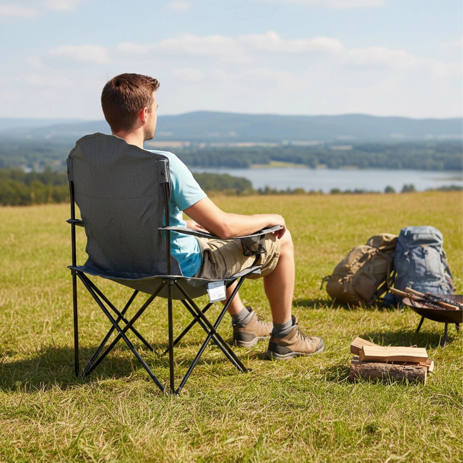 Relaxdays Campingstuhl Eisen Grau Gepolstert Klappbar mit Armlehnen und Getränkehalter 106 cm x 90 cm x 45 cm_5