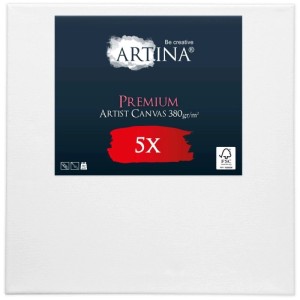 5er-Set Artina Premium Keilrahmen, 40x40 cm, weiße Leinwand aus Baumwolle, ideal zum Malen.