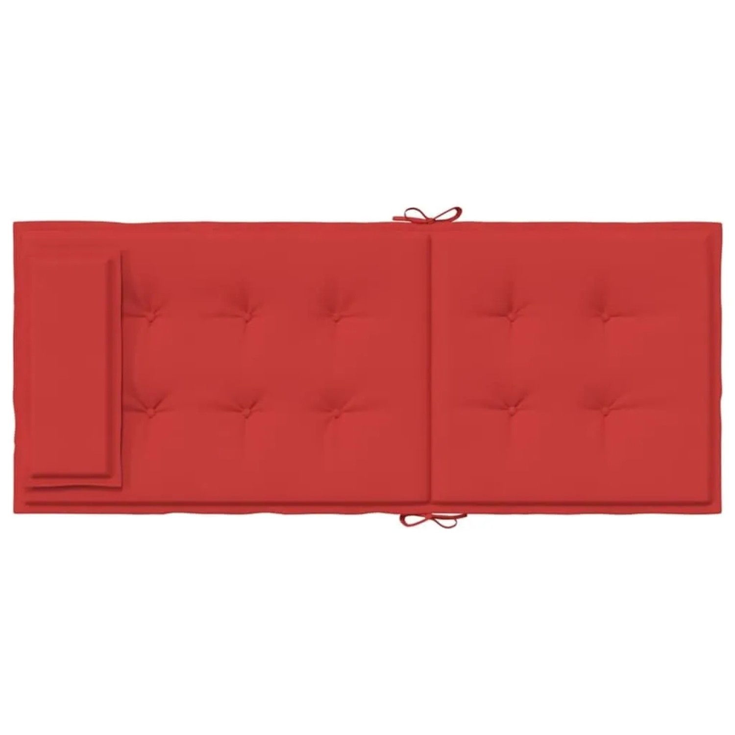 Rote Hochlehner-Auflage aus Oxford-Gewebe mit Knopfheftung und Bindebändern für Gartenstühle.