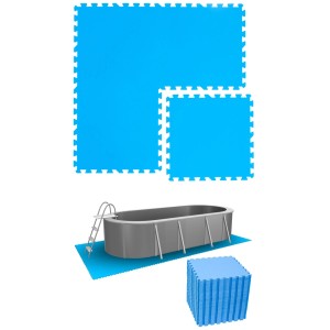 Blaues eyepower Poolunterlagen 48er Set, 50x50 cm EVA-Schaumstoff Puzzlematten als Bodenschutz für Pools.