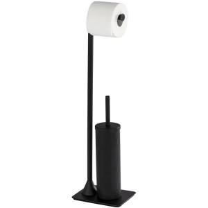 Wenko Stand WC-Garnitur Hella, mattschwarz, mit Toilettenpapierhalter und WC-Bürste.