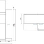 Technische Zeichnung der weißen Respekta Miniküche MK130WOS, 130 cm breit, mit Maßen.