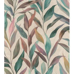 Rasch SK-Tapete Fiesta Ranke beige: Detailansicht des Blätterdesigns in Beige, Grün- und Brauntönen.