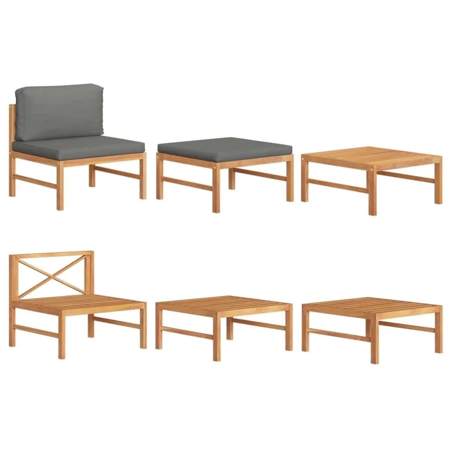 vidaXL 3-Tlg Garten-Lounge-Set mit Dunkelgrauen Kissen Teakholz 316115