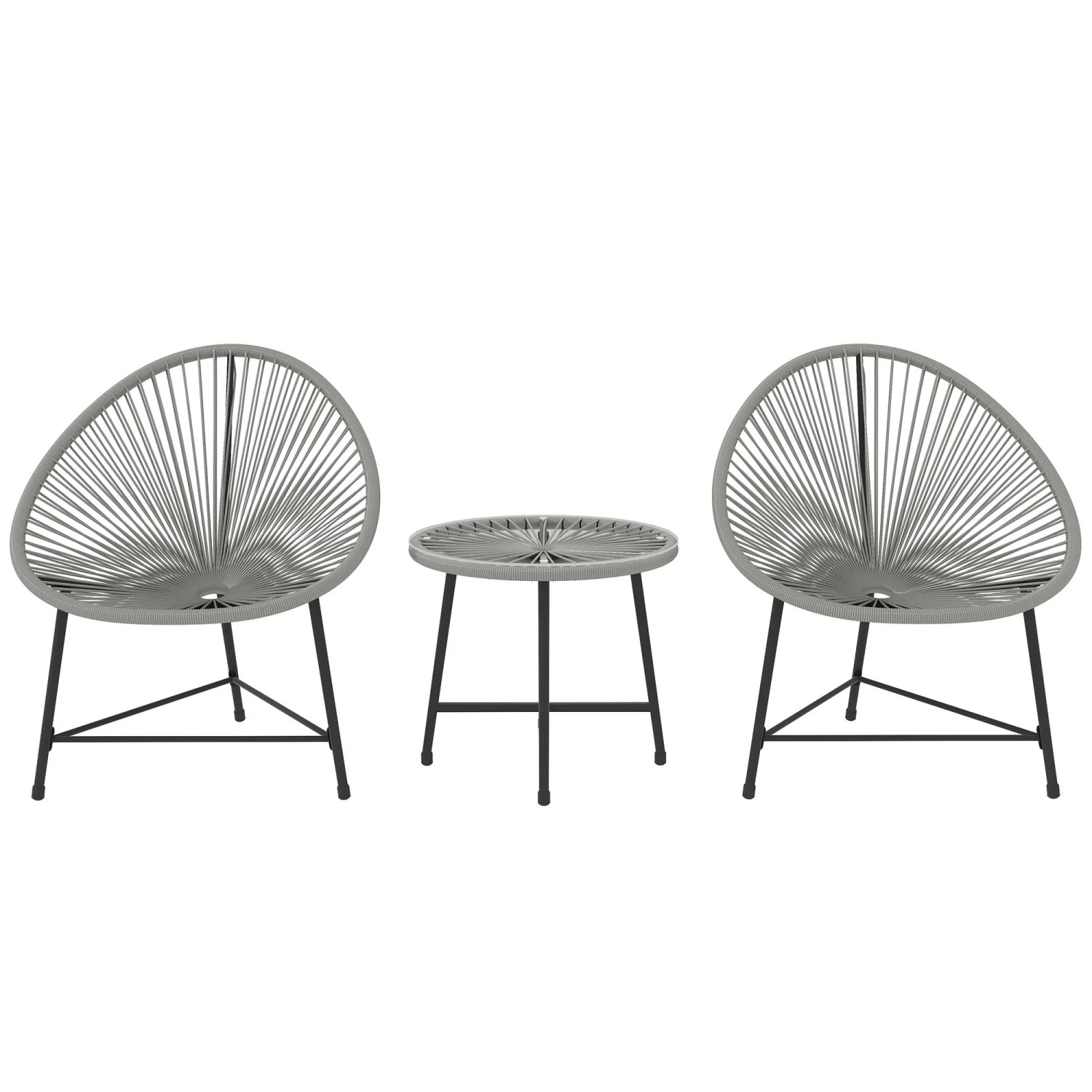 Furnicato 3-teiliges Gartenmöbel-set 2 Kunststoffrattan-stühle 1 Tisch Mit Glasplatte Stahlrahmen Outdoor-sitzmöbel Grau