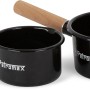 Petromax Emaille Stieltopf, schwarz, 0,5 l, zwei Größen. Grillutensil mit Holzgriff.