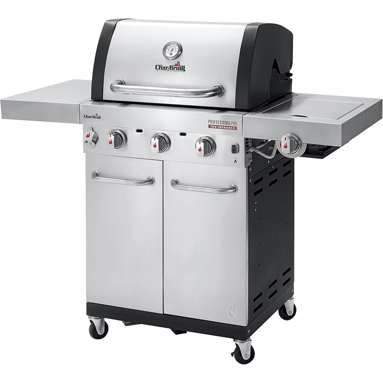 Char-Broil Gasgrill Professional Pro S 3 mit 3 Brennern, Seitenablagen und Unterschrank.