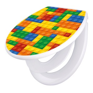 Banjado WC-Sitz Familie mit Baustein-Motiv, Absenkautomatik, Kindersitz, Polypropylen.