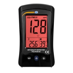 PCE Instruments Feinstaubmessgerät RCM 05 mit Display für PM2.5, Temperatur und Luftfeuchtigkeit.