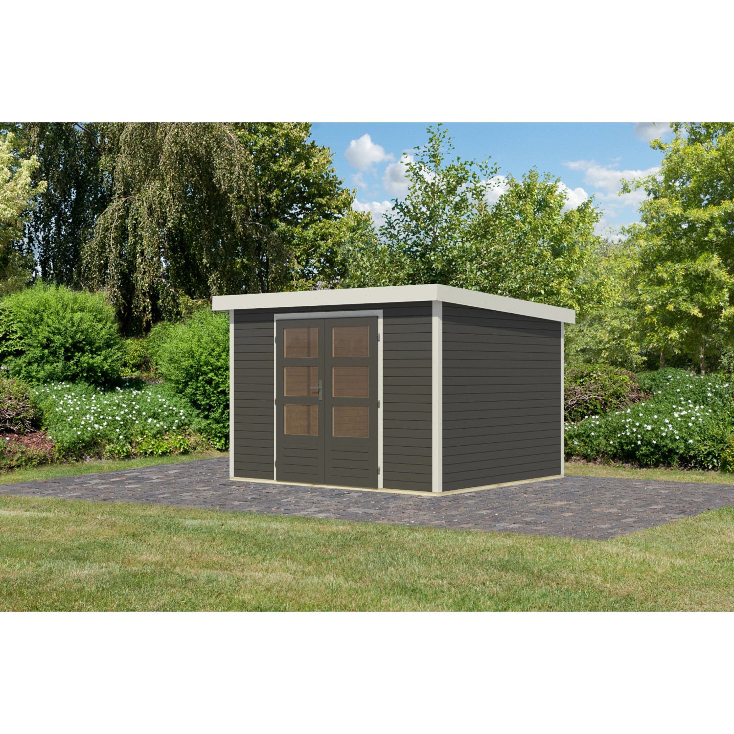 Karibu Gartenhaus Diego 5 B Terragrau/Weiß 209 x 298 x 242 cm günstig online kaufen