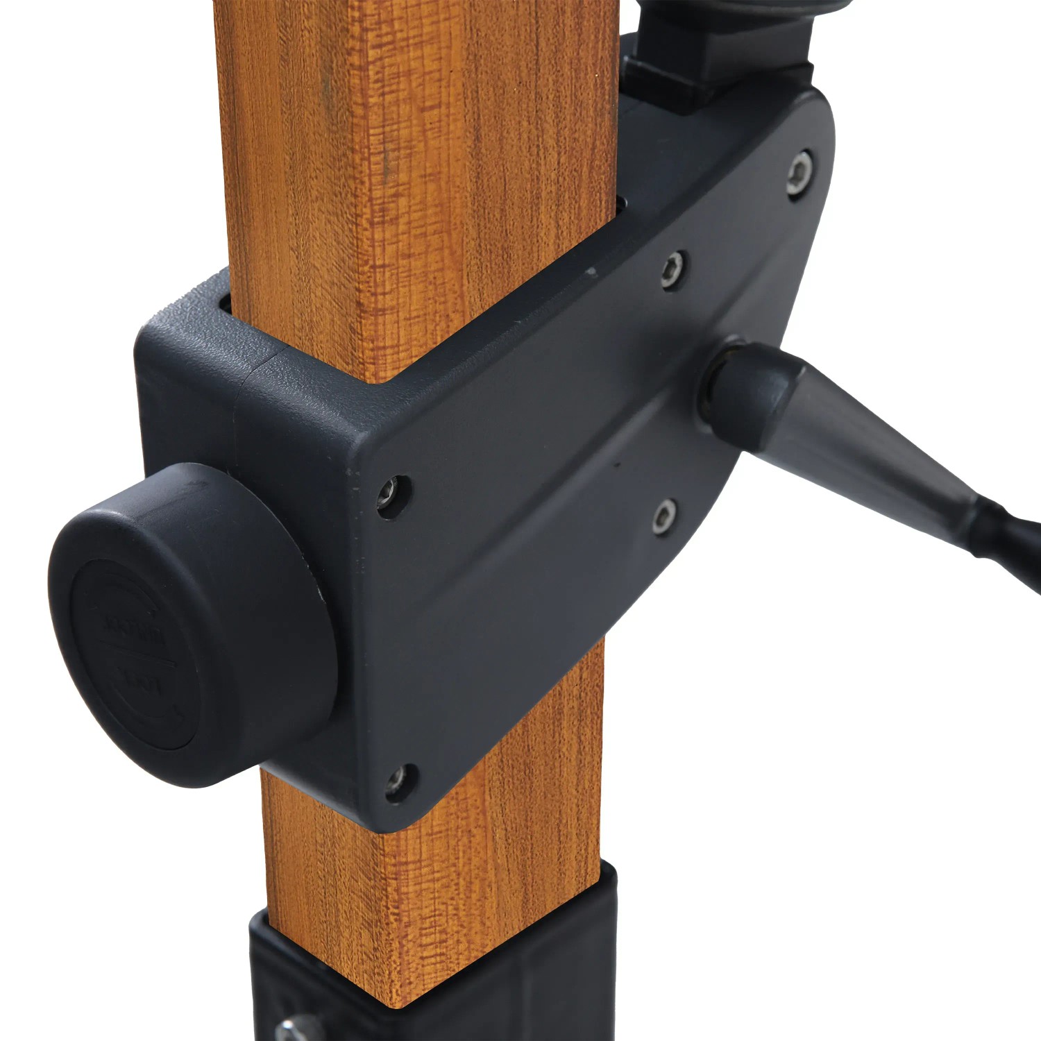 Detailaufnahme: Axi Ampelschirm Cyrus Premium mit Holzoptik und grauer Mechanik.