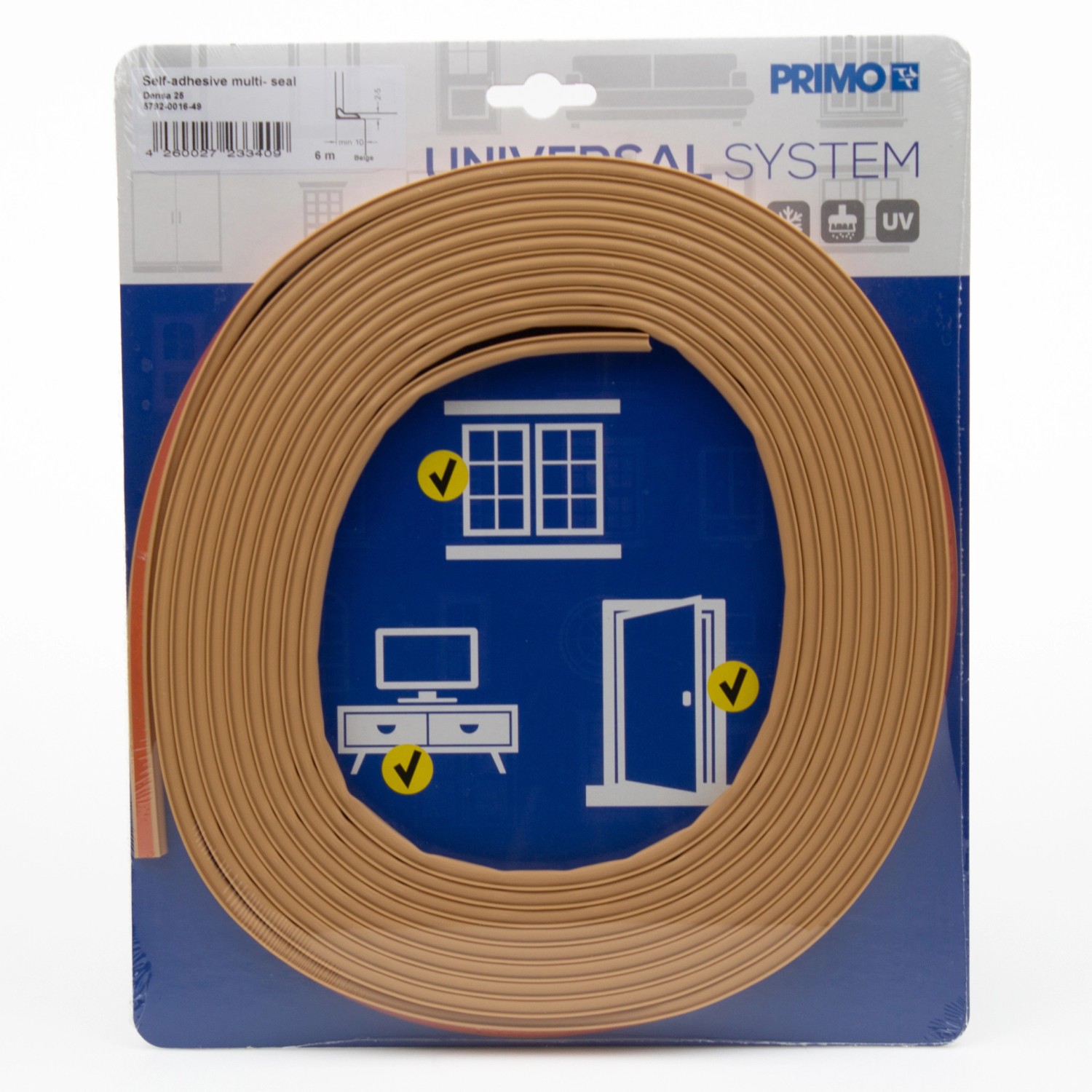 Primo Universaldichtung Densa 25 Beige, 6m Rolle, selbstklebend für Fenster und Türen.