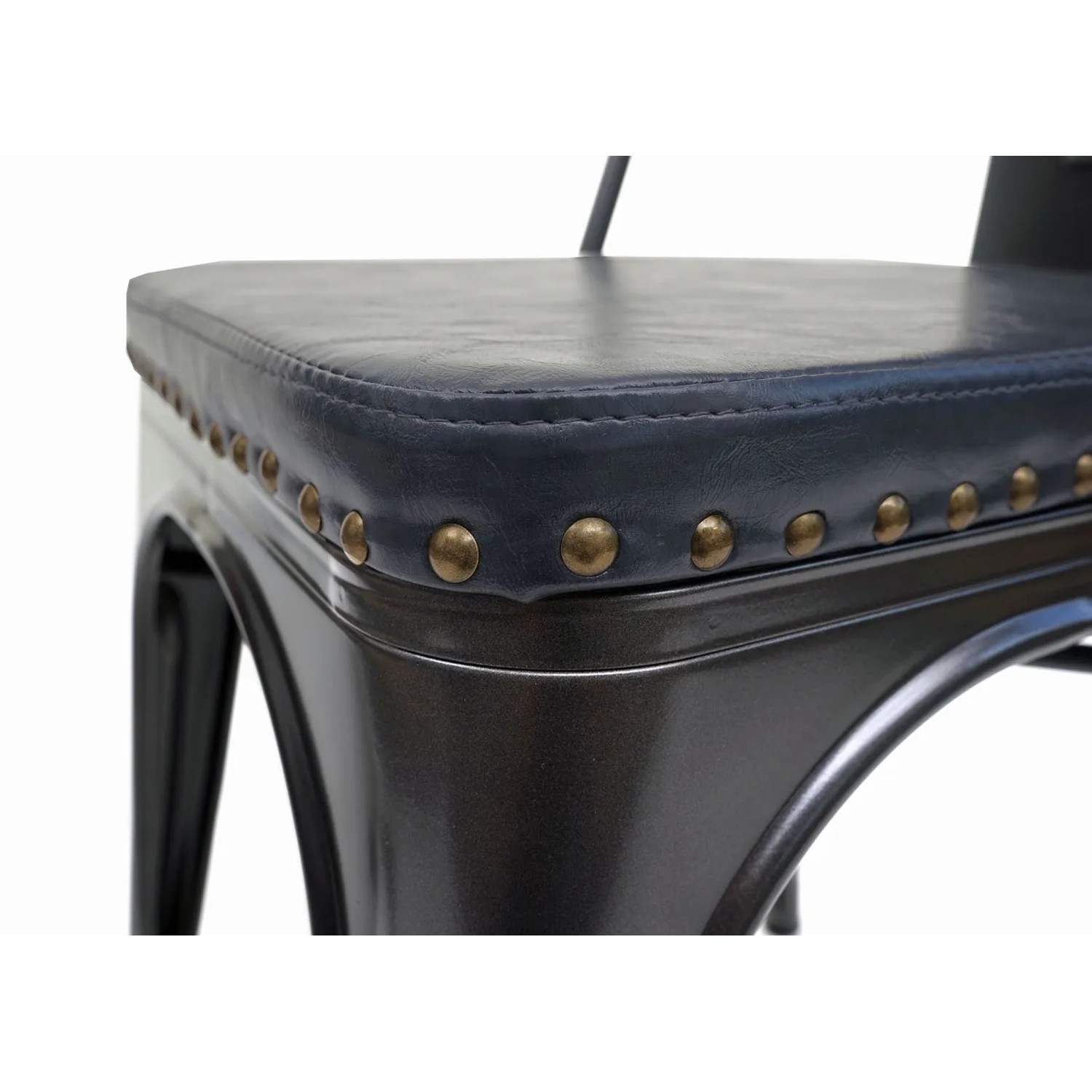 Detailansicht: MCW Esszimmerstuhl H10e, 4er Set, schwarz-grau, Polsterstuhl mit Zierknöpfen.