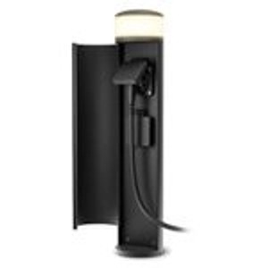 Schwarze SSC-LUXon Paliso Außenleuchte mit 2 Steckdosen, G9 Fassung, 46cm hoch.