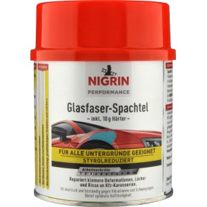 Nigrin Performance Glasfaser-Spachtel 500g für Karosseriereparaturen an Autos, Motorrädern und Booten.