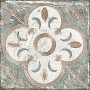 Dekorative, matte Bodenfliese aus Feinsteinzeug, 20x20 cm, mit floralem Muster in Beige, Grau und Weiß.
