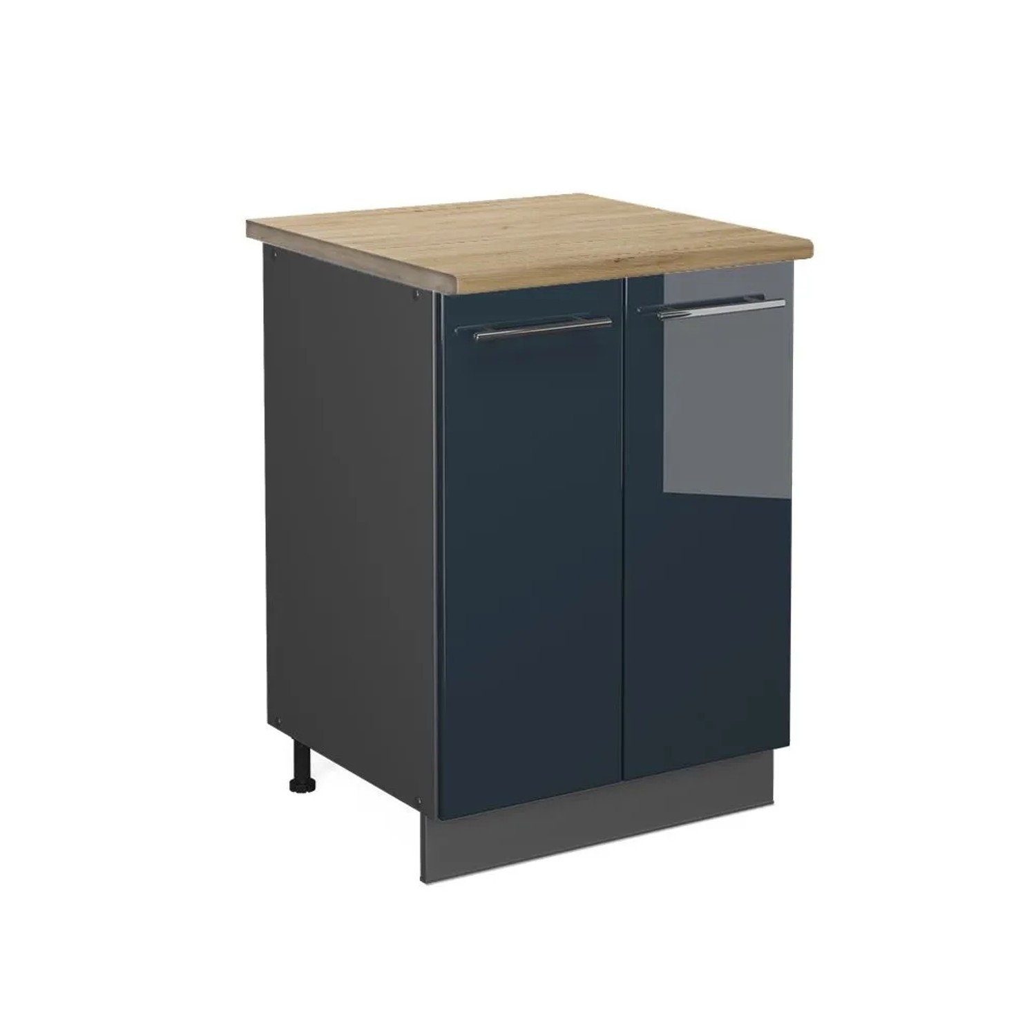 Vicco Küchenunterschrank Fame-Line DunkelBlau Hochglanz Anthrazit 60 cm AP Eiche