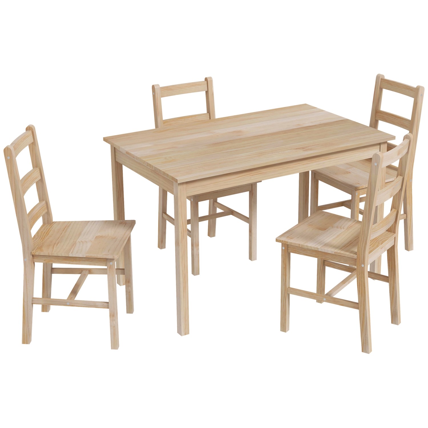 HOMCOM Essgruppe mit 4 Stühlen Kiefer Naturholz 118L x 73B x 75H cm günstig online kaufen