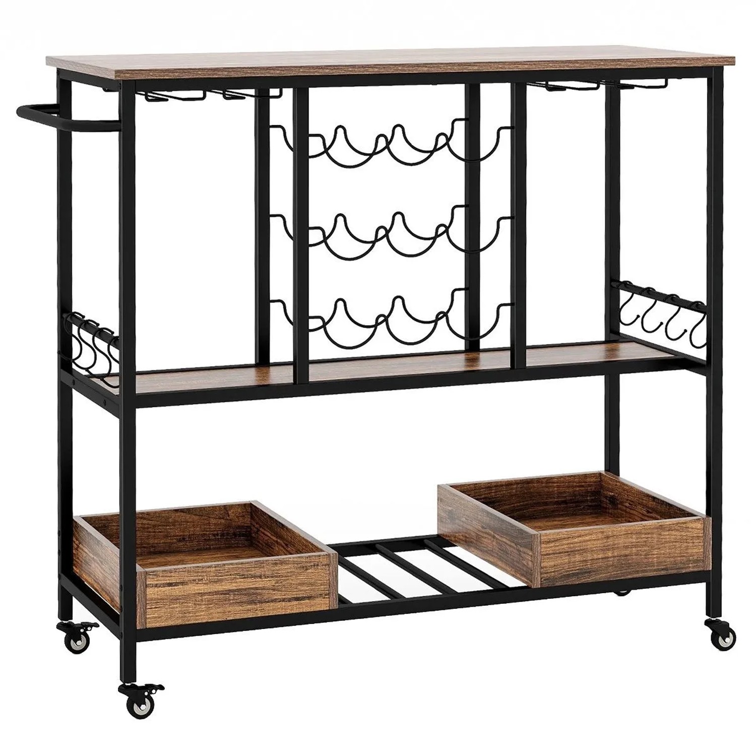 Costway Küchenwagen 3-Stöckig 107,5 x 40 x 91,5 cm Glashalter Braun günstig online kaufen