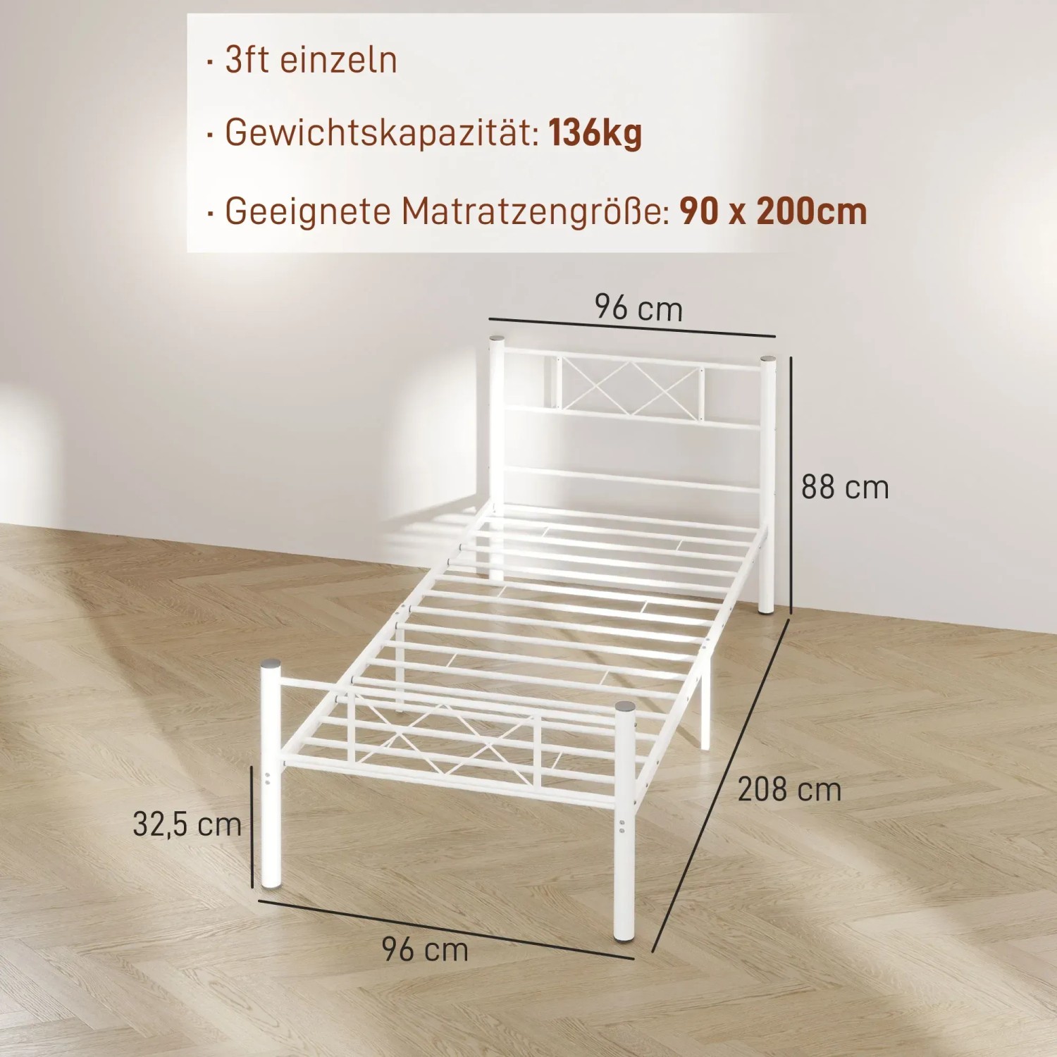 HOMCOM Bettgestell 90x200 Stahl Weiß kaufen bei OBI