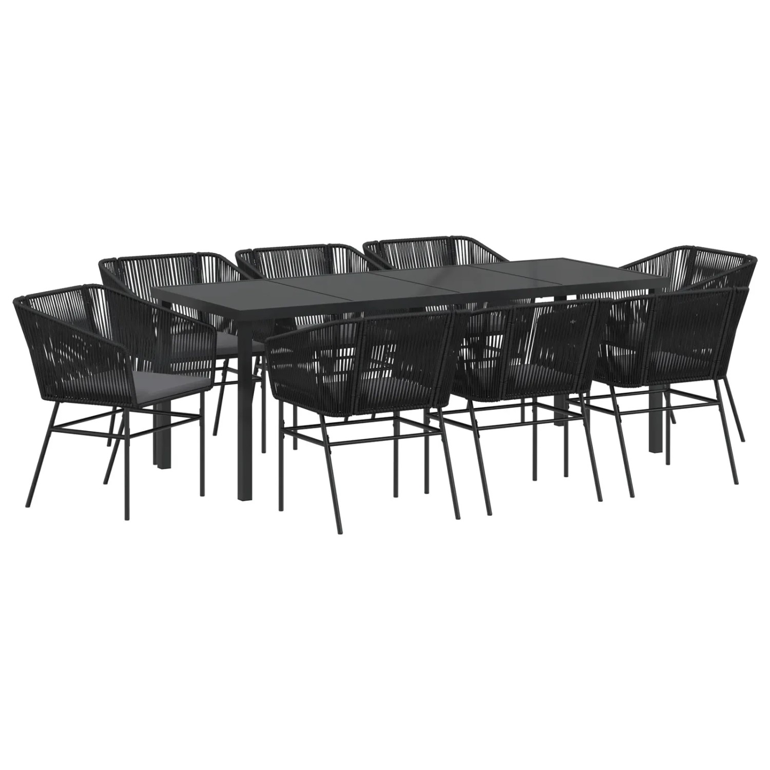 vidaXL 9-Teiliges Garten-Esszimmer-Set mit Kissen in Schwarz aus Poly Rattan 3380924