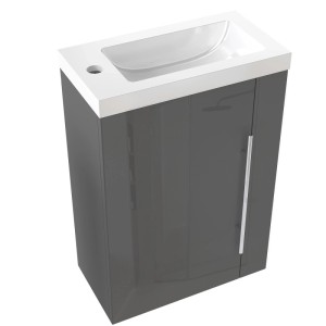 AICA Waschtisch mit Unterschrank, 45 cm, anthrazit hochglanz. Badmöbel Set für Gäste WC.