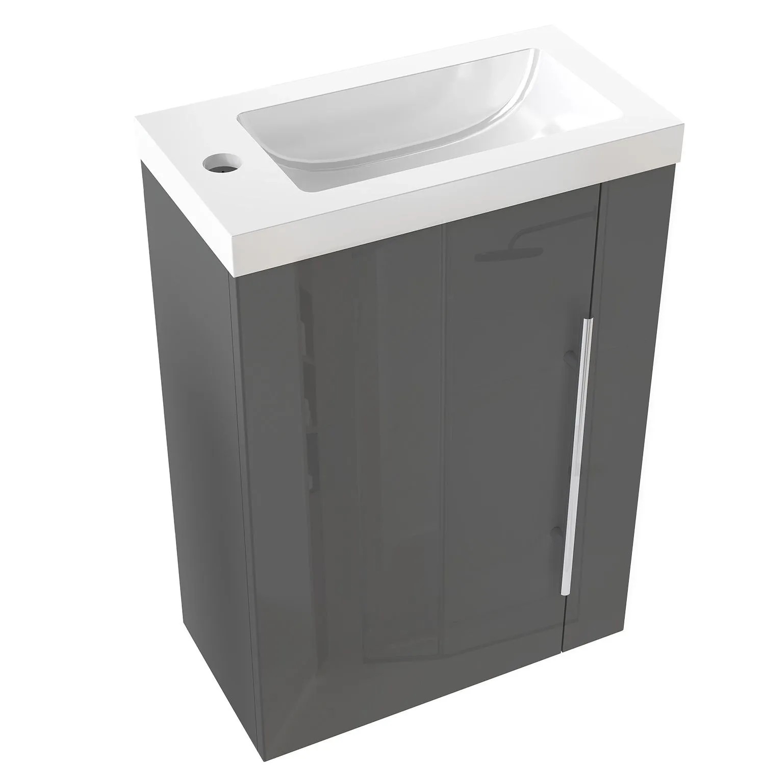 AICA Waschtisch mit Unterschrank 45 cm SILVIA Badmöbel Set 2 tlg. Gäste WC Waschbecken mit Unterschrank Anthrazit Hochglanz Softclose