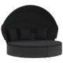 Schwarzes Outdoor-Loungebett mit Dach und Kissen aus Polyrattan von VidaXL.