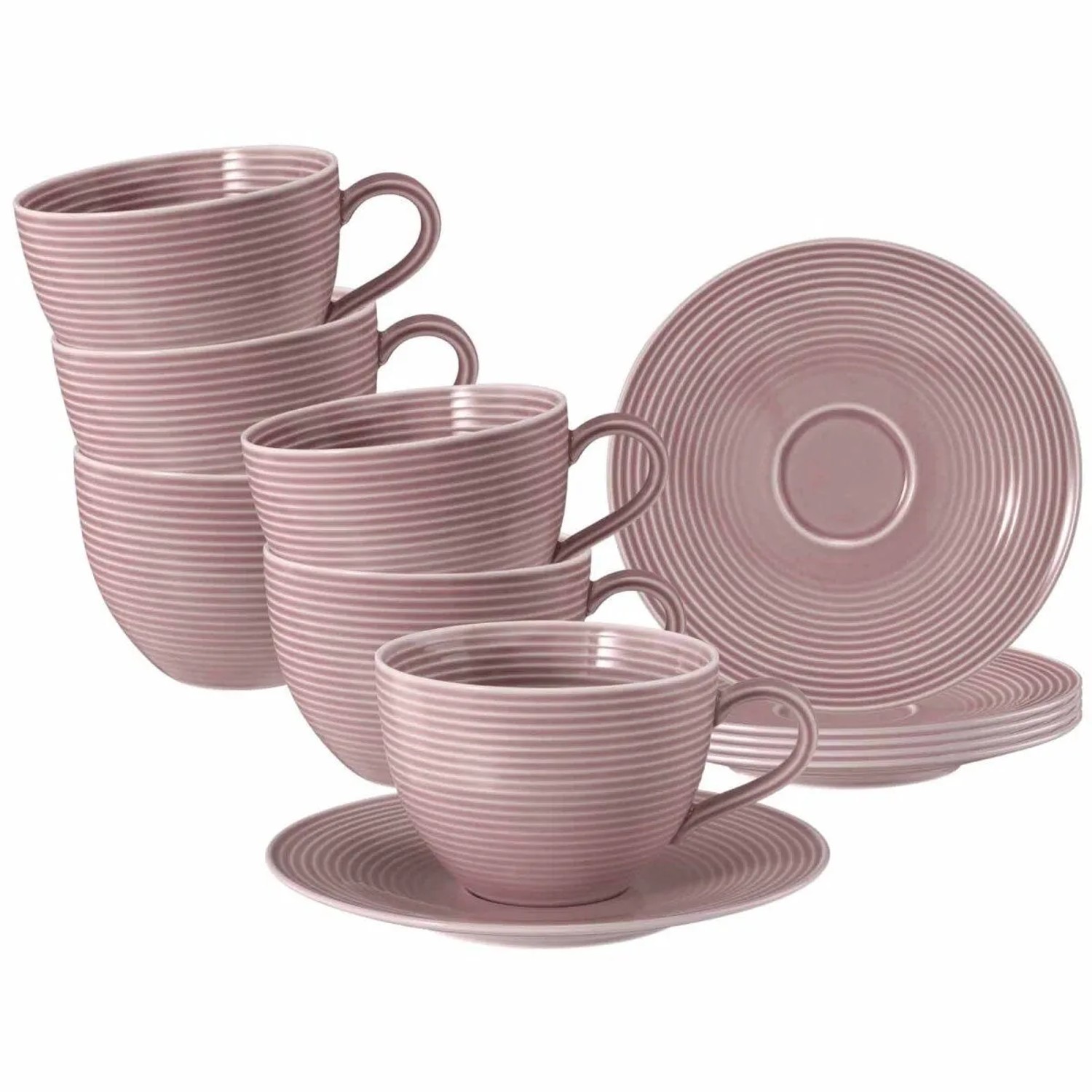 Seltmann Weiden Beat Color Glaze Milchkaffeetassen mit Untertassen 6er Set Altrosa