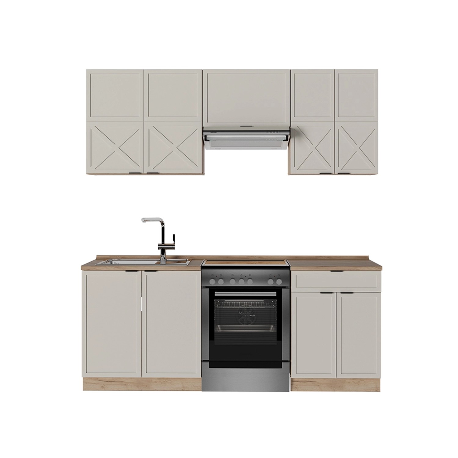 Vicco Fame-Line Küchenzeile GrauBeige/Goldkraft Eiche 200 cm AP Eiche günstig online kaufen