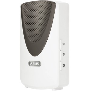 Abus Funk-Türgong Smartvest: Weißer Türgong mit grauer Lautsprechermembran und seitlichen Bedienelementen.