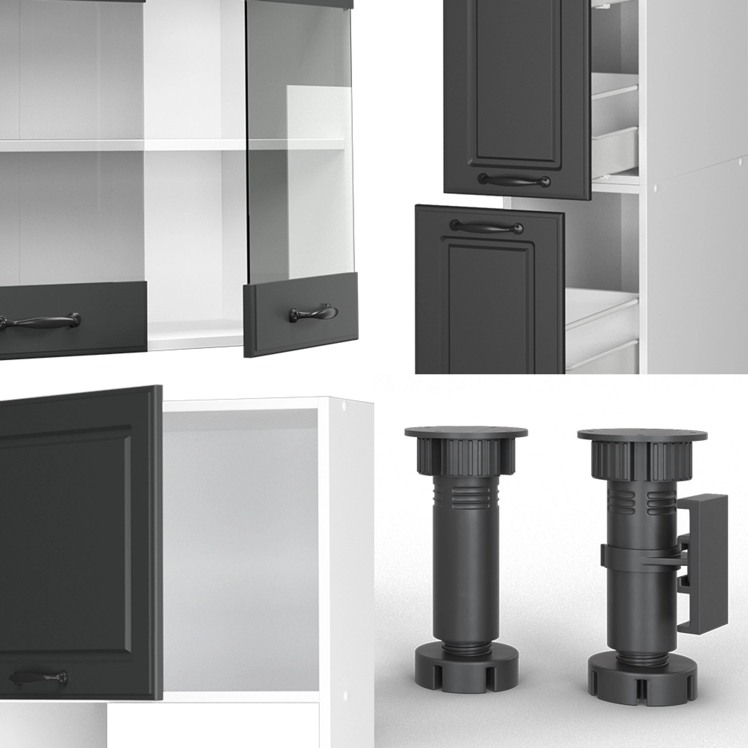 Vicco R-Line Küchenzeile in Anthrazit/Weiß, Landhausstil, 350 cm, mit Details und Füßen.