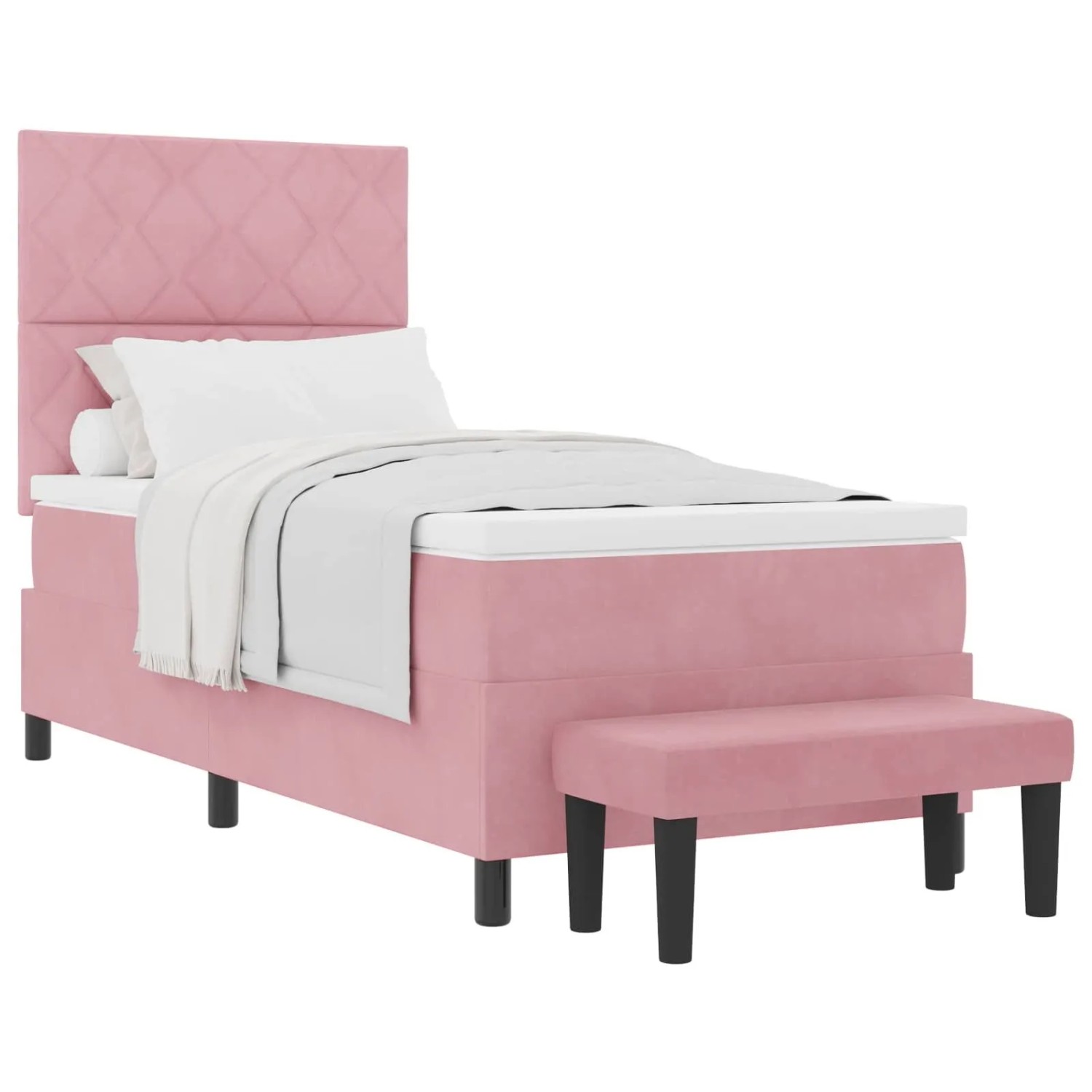 vidaXL Boxspringbett mit Matratze mit Kopfteil Rosa 90 x 190 cm Samt 3344551