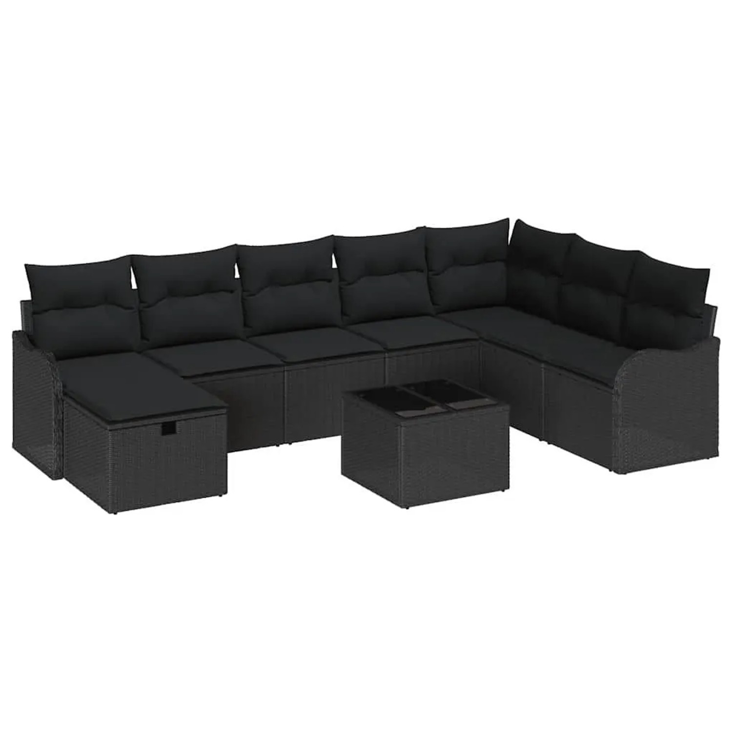 vidaXL Sofa Set mit Kissen mit Speicher Schwarz Poly-Rattan 3359042