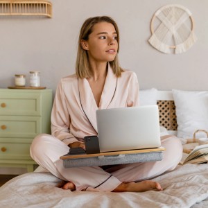 Relaxdays Laptopkissen Bambus Natur Grau Handgelenkauflage Mauspad 10 cm x 55,5 cm x 36 cm 1,9 kg
