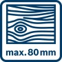 Symbol: Max. 80 mm Schnitthöhe der Bosch Professional Tischkreissäge.