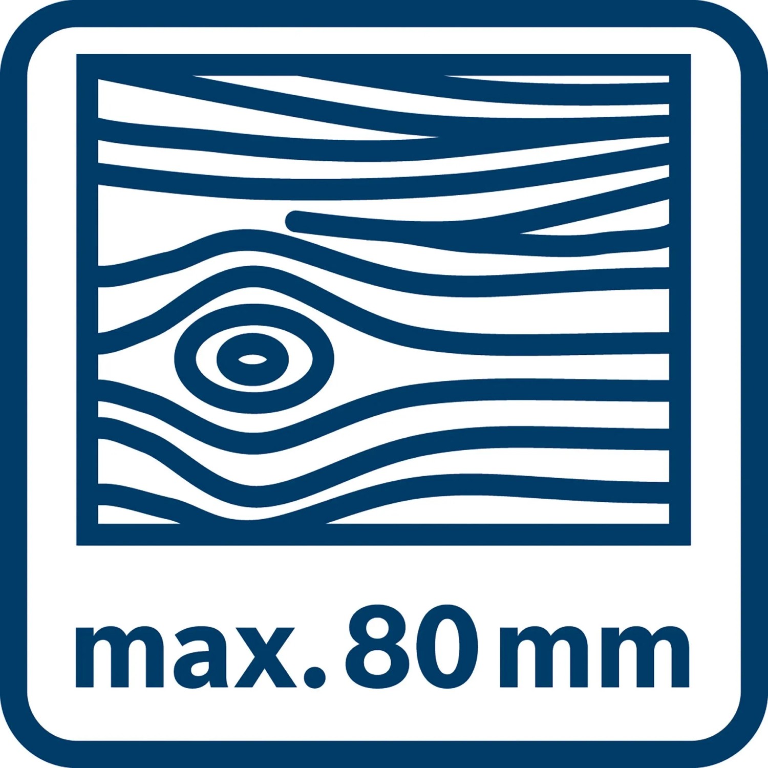 Symbol: Max. 80 mm Schnitthöhe der Bosch Professional Tischkreissäge.