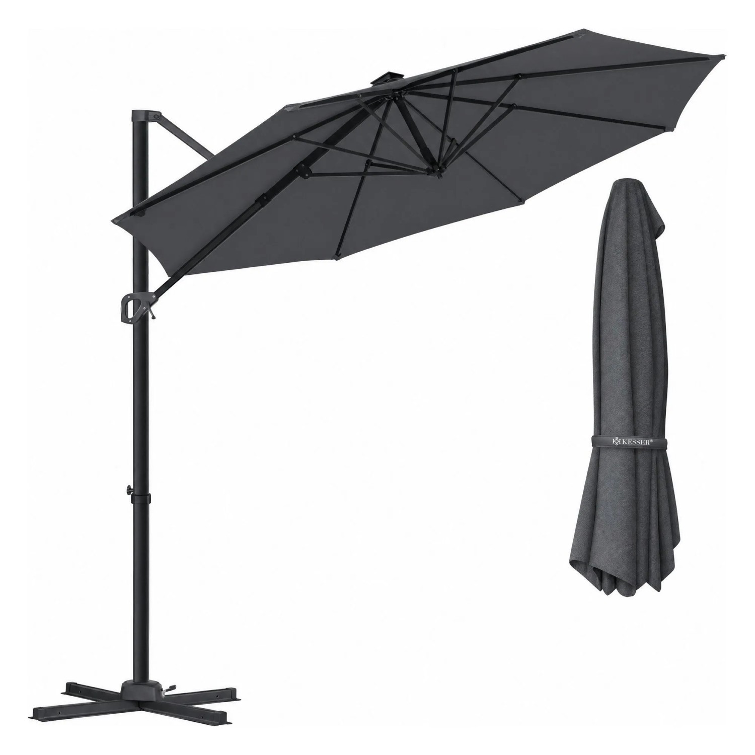 KESSER Ampelschirm SUN XL Drehbar UV50+ Ø 330 cm Anthrazit Ohne LED