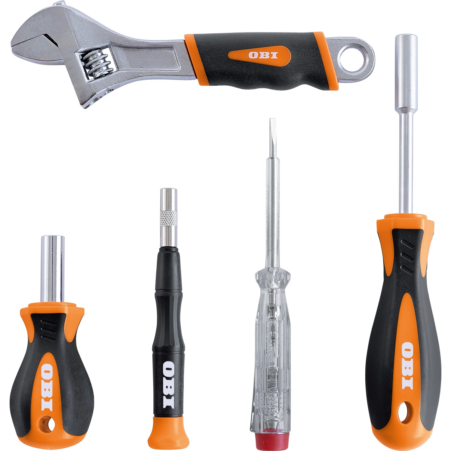 OBI Werkzeug-Adventskalender: Werkzeugset mit Schraubenschlüsseln und Schraubendrehern.