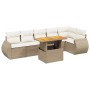 7-tlg. Garten-Sofagarnitur Beige Poly Rattan mit Tisch und Kissen.