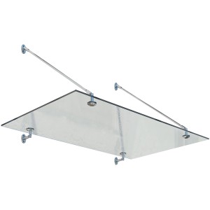 Palram Canopia Taurus Glasvordach 0.9x1.4m, silbernes Haustürvordach mit Edelstahlhalterung.