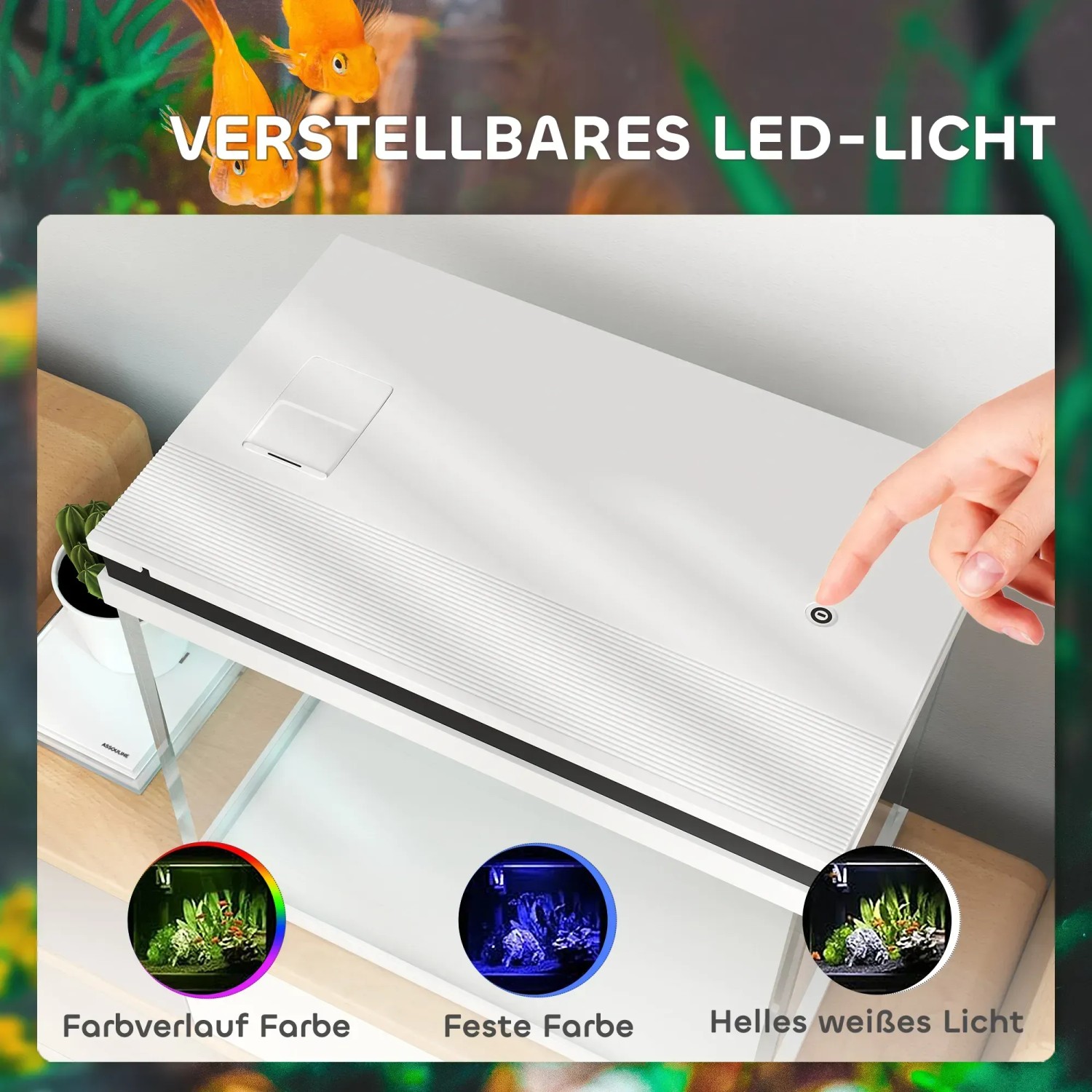 PawHut Aquarium Filtersystem, Glas/ABS, weiß, mit LED-Beleuchtung und Touch-Bedienung.