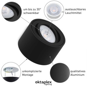 Oktaplex 3er Set Aufbauspot Lile S, dimmbar, schwarz, aus Aluminium. Lampen & Leuchten für Innenräume.