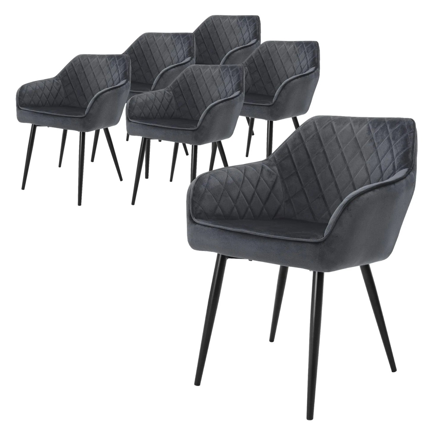 Ml-Design 6er Set Esszimmerstühle Anthrazit Samtbezug Metallbeine