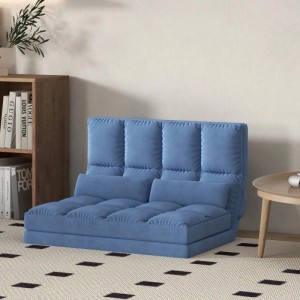 Blauer HOMCOM Bodenstuhl 2-in-1 mit verstellbarer Rückenlehne. Gepolstertes Sofa aus samtartigem Stoff für Komfort.