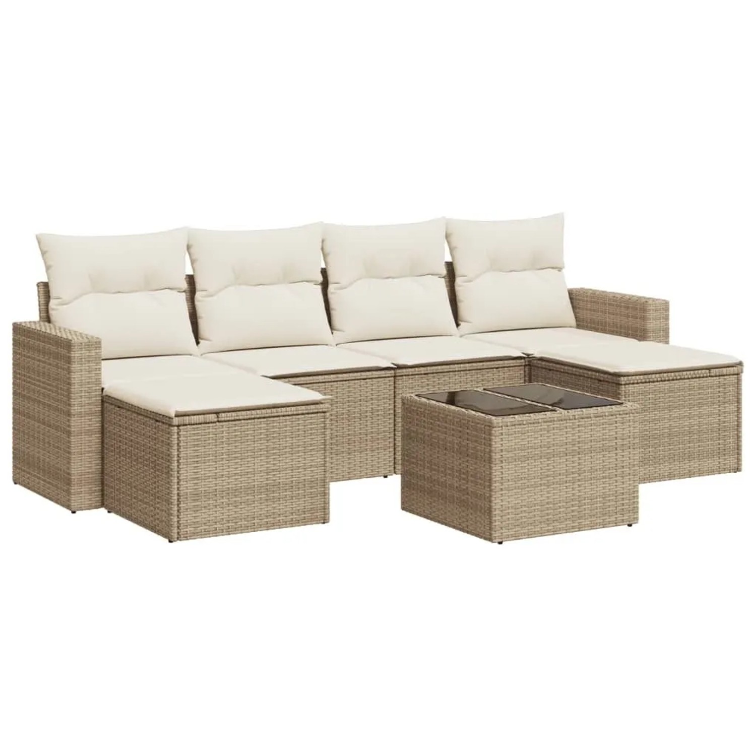 vidaXL 7-Tlg Garten-Sofagarnitur mit Kissen Beige Poly Rattan 3251665