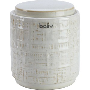 Beige Keramikdose mit Deckel von baliv Cosy Wave trend zur Aufbewahrung von Badaccessoires.